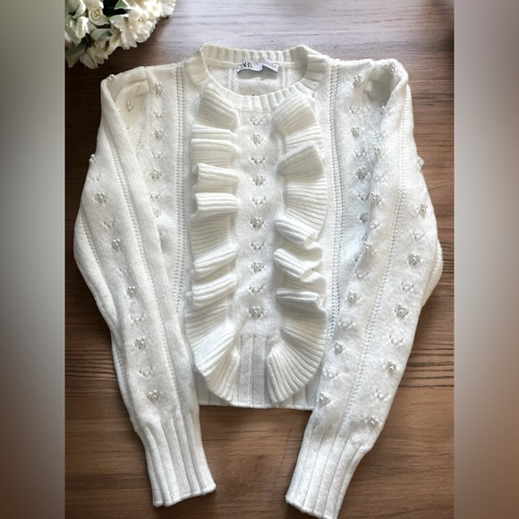 Tops Zara White Ruffle Pearl Top Poshmark